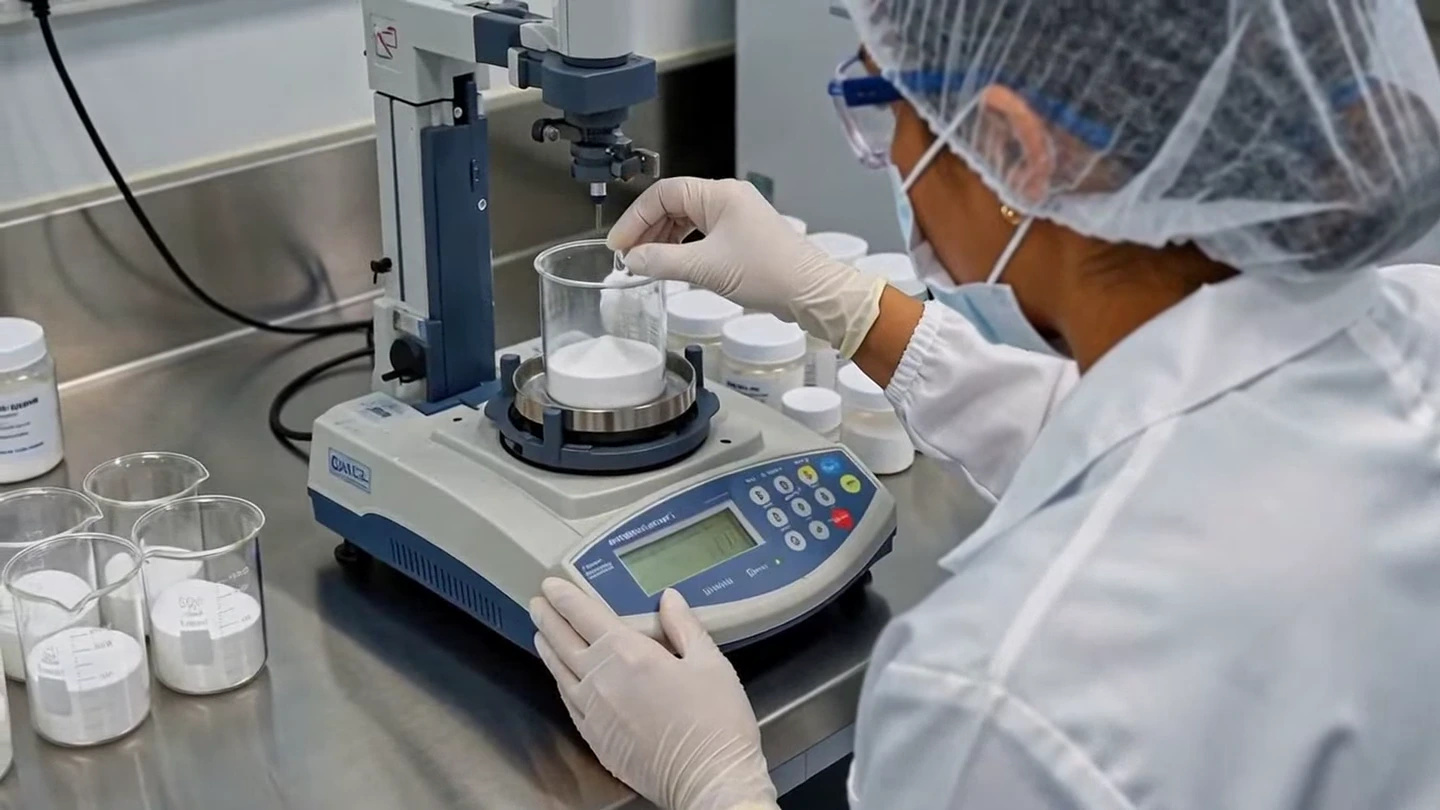 Powder blending, automated filling and protein tubs being sealed, labelled and coded on a supplement production line